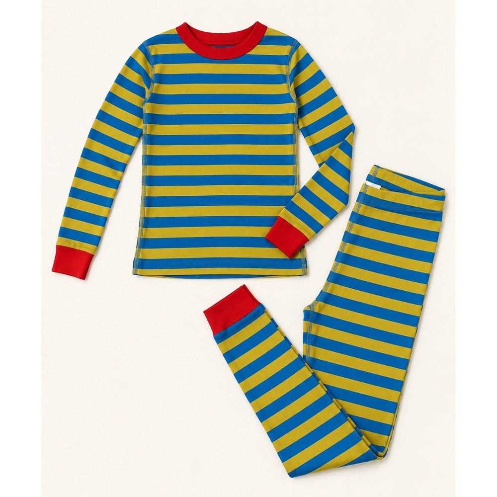 Hanna Andersson Kids 12 Blue Yellow Striped Organic Cotton Pajamas Set 150cm